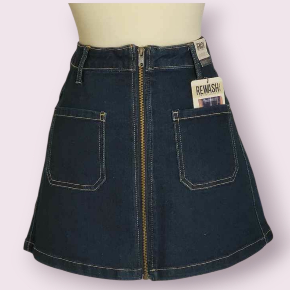 REWASH,SKIRT Blue Gold Mini A-line Skirt Women's Work With Front Zipper  (NWT)
